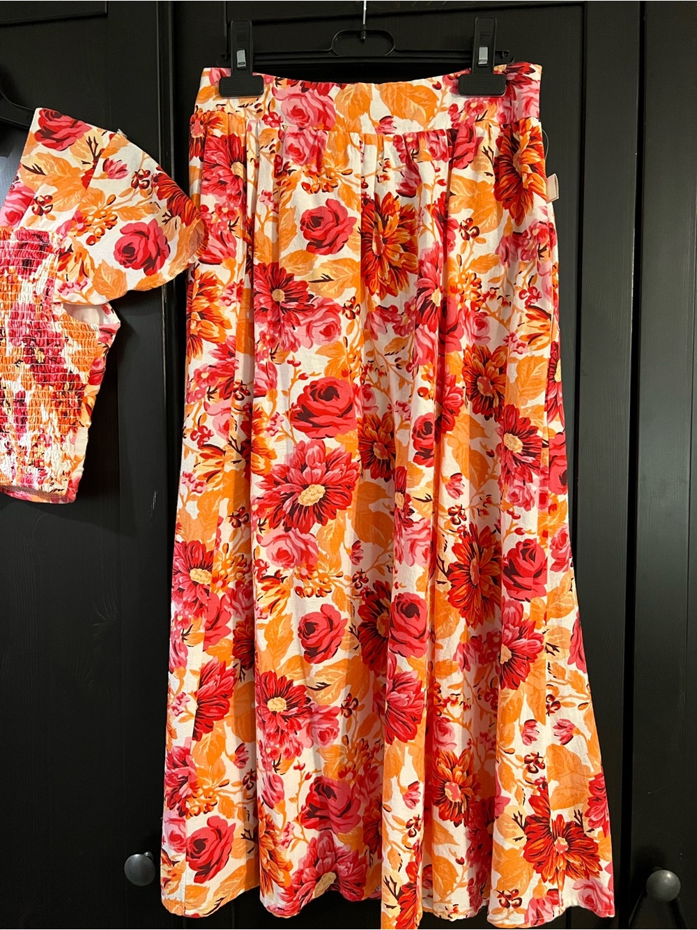 Japna Pink & Orange Floral Smocked Skirt Set - Picture 5 of 16